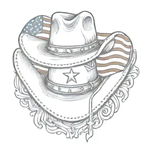 cross cowboy hat and American flag intertwined tattoo design idea
