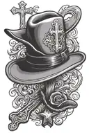 cross and cowboy hat tattoo design idea