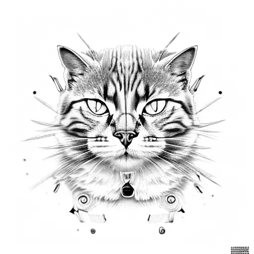 skull cat tattoo design idea