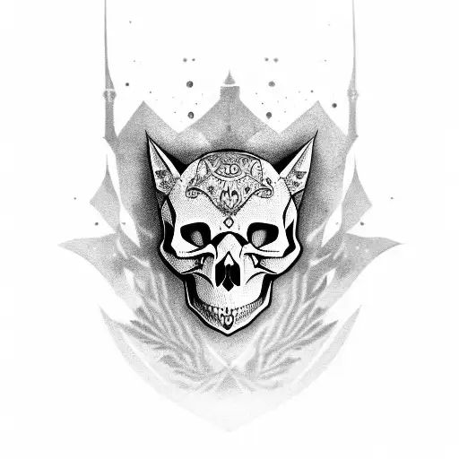 skull cat tattoo design idea