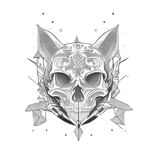 skull cat tattoo design idea