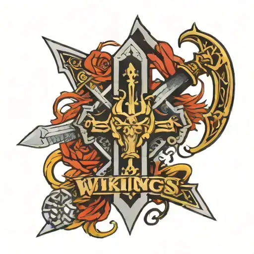 cross sword and vikings symbol and crew tattoo design idea