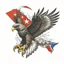 a hawk with wings spread wide with in one wing the turkish flag and the other wing the flag of bonaire tattoo design idea
