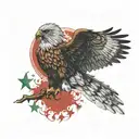 a hawk with wings spread wide with in one wing the turkish flag and the other wing the flag of bonaire tattoo design idea