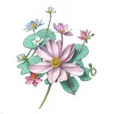 geranium, cherry blossom, roses, lotus, aster, cosmos, camellia and narcissus flower tattoo design idea