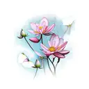 geranium, cherry blossom, roses, lotus, aster, cosmos, camellia and narcissus flower tattoo design idea