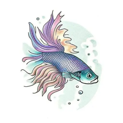 betta fish swimming small fins tattoo design idea