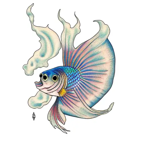 betta fish aerial view female small fins tattoo design idea