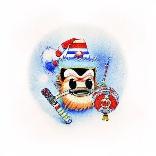 straw hat jolly roger with lightsaber and tenth doctor's sonic screwdriver tattoo design idea