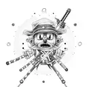 straw hat jolly roger with lightsaber and tenth doctor's sonic screwdriver tattoo design idea