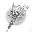 straw hat jolly roger with lightsaber and tenth doctor's sonic screwdriver tattoo design idea