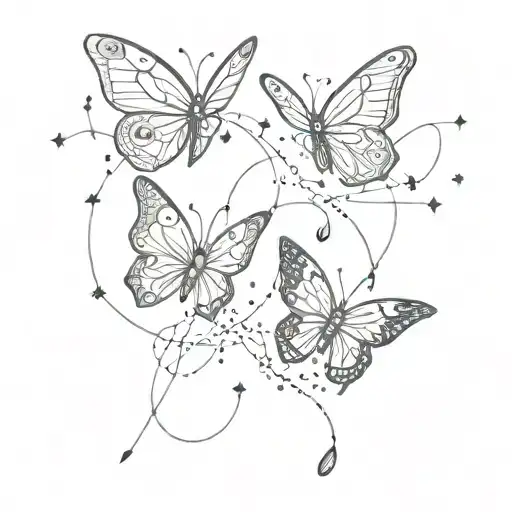 two butterflies and sagittarius constellation intertwined tattoo design idea