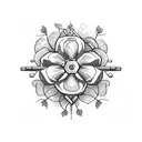 Dumbbell weights intertwined with delicate flowers tattoo design idea