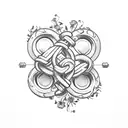 Dumbbell weights intertwined with delicate flowers tattoo design idea