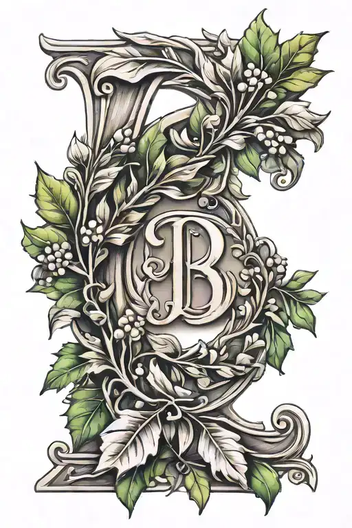Laurel wreath with the letter B in the middle of the wreath tattoo design idea
