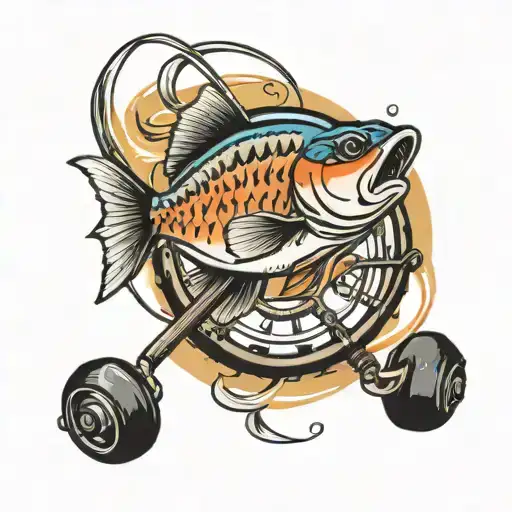 rod and reel with fish on line tattoo tattoo design idea