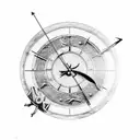 Sagittarius  shooting an arrow toward an analog clock  tattoo design idea