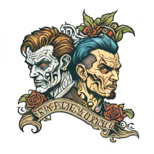 twoface jackyl and hyde inspired tattoo with lithuanian flac colours tattoo design idea