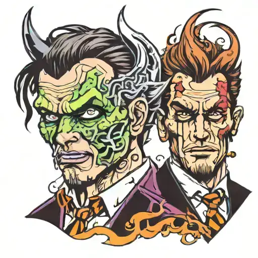 twoface in one face  jackyl and hyde inspired tattoo with lithuanian flac colours tattoo design idea