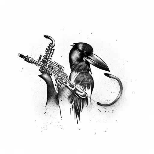 raven playing the saxophone tattoo design idea