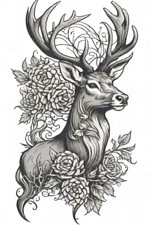stag and scottish thistle tattoo design idea