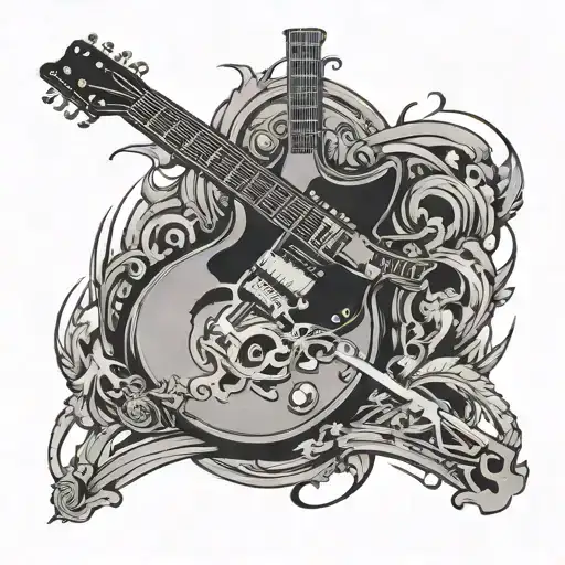 Design a tattoo of a guitar morphing into a Liebherr crane tattoo design idea
