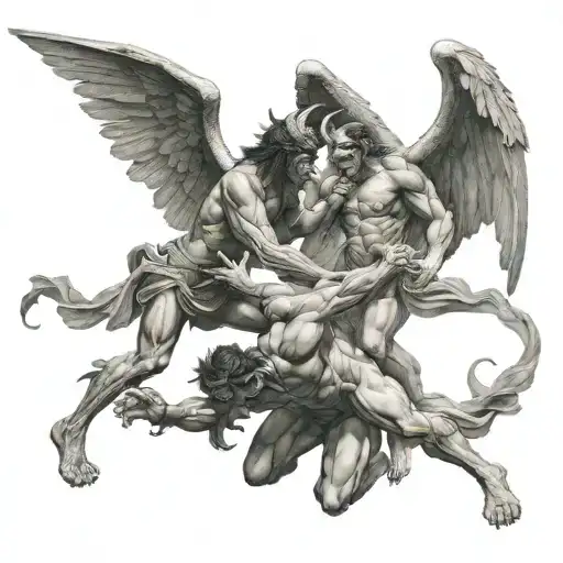 demon and angel fighting  tattoo design idea