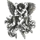 angel and demon fighting tattoo design idea