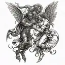 angel and demon fighting tattoo design idea