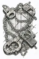 Prison, handcuffs, barbed wire, guns tattoo design idea