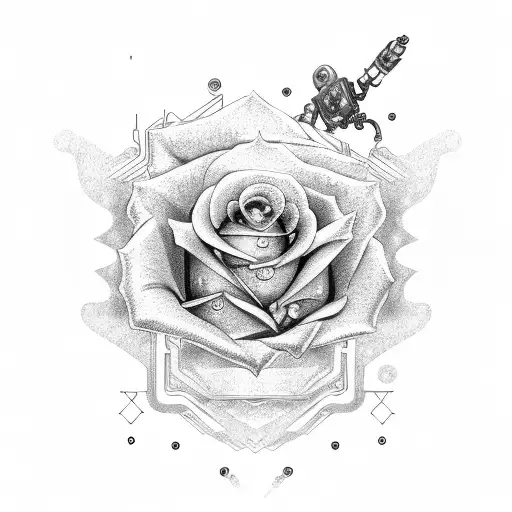 robot hand holding rose tattoo design idea