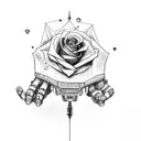 robot hand holding rose tattoo design idea