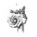 robot hand holding rose tattoo design idea