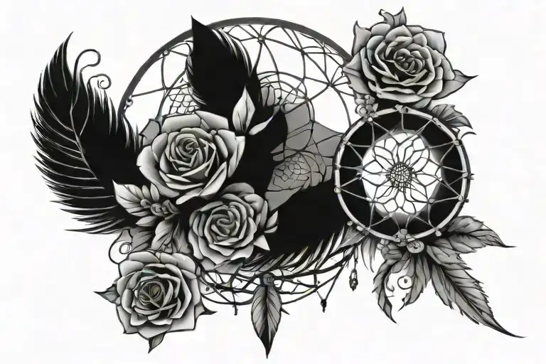 flowers and lace sun dream catcher tattoo design idea