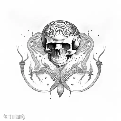 SIDONKU Skull Various Tattoo Doodle White Dagger Snake Ink Pizza