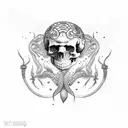 crow and snake on skull tattoo design idea