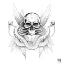 crow and snake on skull tattoo design idea