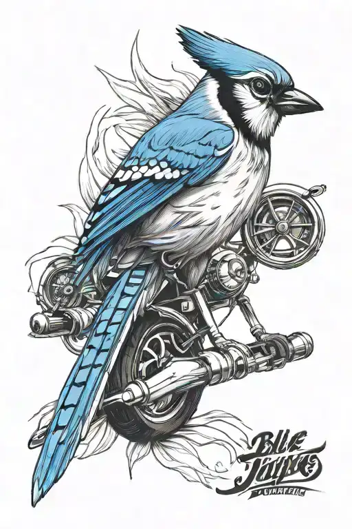Blue Jay and motorcycle  tattoo design idea