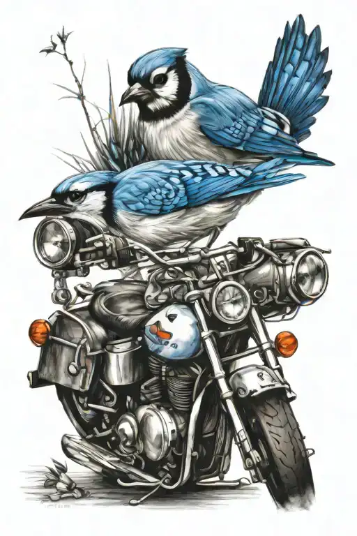 Motorcycle and a blue Jay  tattoo design idea