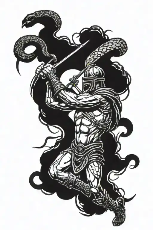 gladiator and snake fight scene tattoo design idea