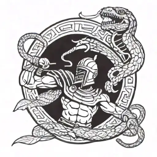 gladiator and snake fight tattoo design idea