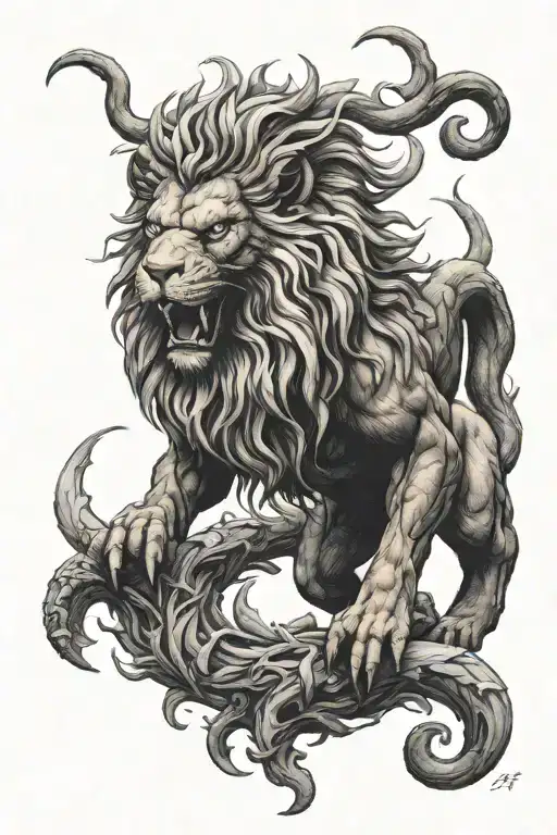 fiery manticore tattoo design idea