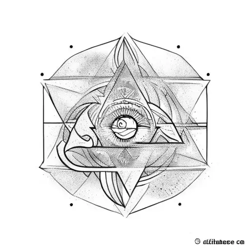 tatouage géométrique en forme triangle avec une âme de miami, un palmier, du soleil  tattoo design idea