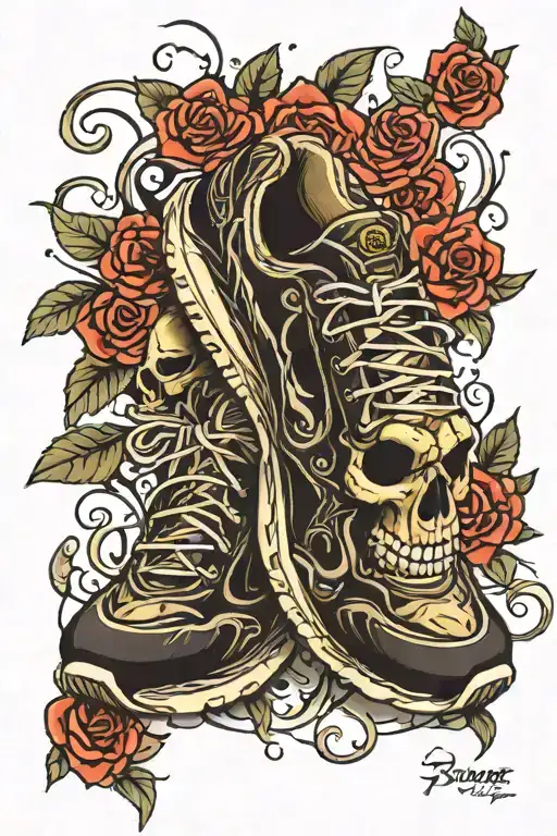 skull and running shoe tattoo design idea