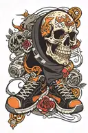 skull and running shoe tattoo design idea
