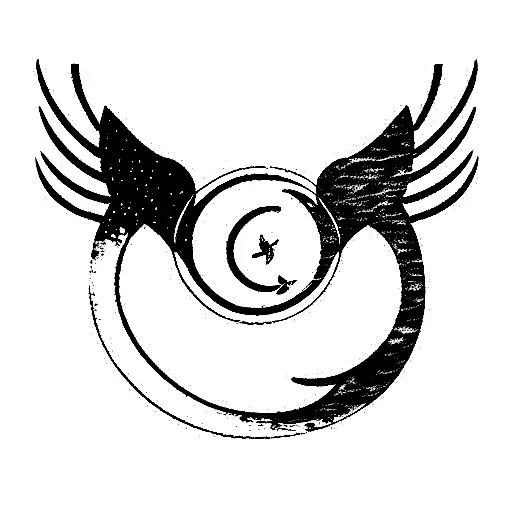 A cat with a crescent moon on its forehead and wings on its back tattoo design idea