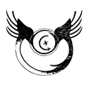 A cat with a crescent moon on its forehead and wings on its back tattoo design idea
