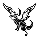 A cat with a crescent moon on its forehead and wings on its back tattoo design idea