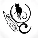 A cat with a crescent moon on its forehead and wings on its back tattoo design idea