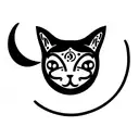 A cat with a crescent moon on its forehead and wings on its back tattoo design idea